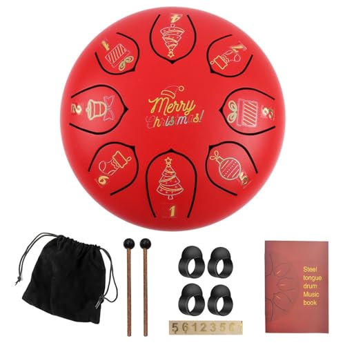 Zungentrommel, Weihnachten 6 Zoll buntes Weihnachtsmuster Trompete Handpan Trommel, tragbares Set(Red) von MYXJX