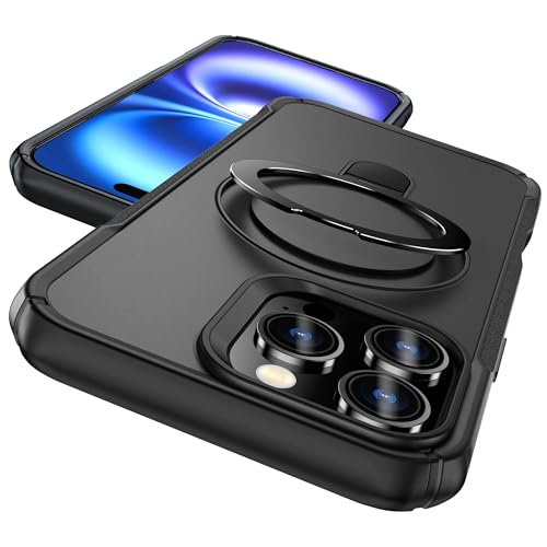 MYY Entworfen für iPhone 16 Pro Max Hülle mit magnetischem, unsichtbarem Ständer [militärischer Fallschutz] [Kompatibel mit MagSafe] Stoßfest für iPhone 16 Pro Max Handyhülle (Schwarz, iPhone 16 Pro von MYY