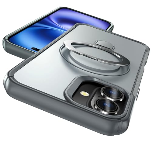 MYY Schutzhülle für iPhone 16, mit magnetischem, unsichtbarem Ständer, militärischer Fallschutz, kompatibel mit MagSafe, stoßfest, für iPhone 16 (Grau, iPhone 16) von MYY