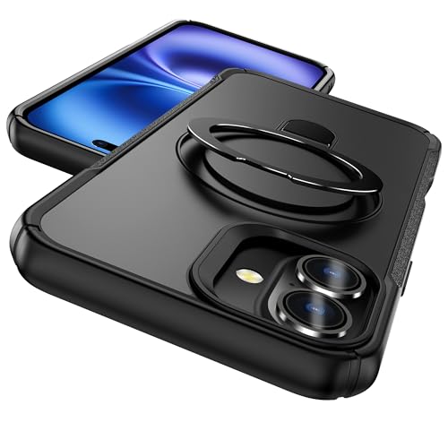 MYY Schutzhülle für iPhone 16, mit magnetischem, unsichtbarem Ständer, militärischer Fallschutz, kompatibel mit MagSafe, stoßfest, für iPhone 16 (Schwarz, iPhone 16) von MYY