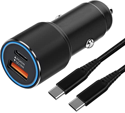 63 W Kfz-Ladegerät USB C (45 W PD& Quick Charge 3.0 18 W) und Kabel für Samsung Galaxy S23 S22 S21 Plus Ultra S20 FE,A54 5G A53 A52 A52S A34 A33 A14 A13, Schneller Zigarettenanzünder, Dual Ports von MZBESTCable