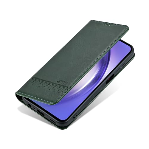 MZCHENYI Schutzhülle für iPhone 13, Leder, Kartenfach mit seitlicher Öffnung, Brieftaschen-Stil, echtes Rindsleder, Retro-Business-Vollverpackung, Schutzhülle für iPhone 15, Grün von MZCHENYI