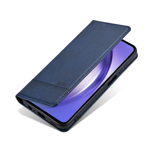 MZCHENYI Schutzhülle für iPhone 14Promax, Leder, Kartenfach mit seitlicher Öffnung, Brieftaschen-Stil, echtes Rindsleder, Retro-Business-Schutzhülle, Blau von MZCHENYI