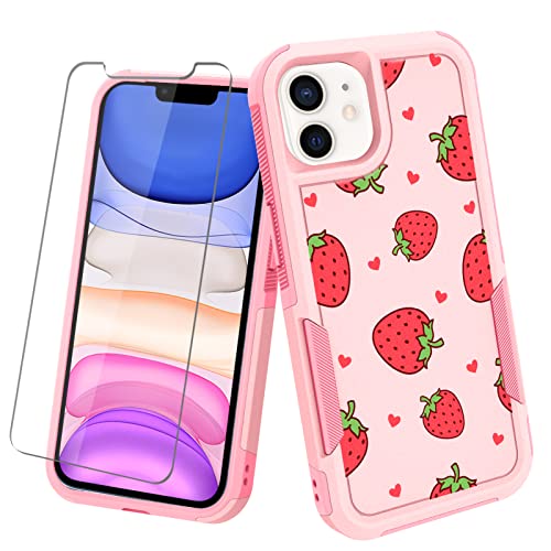 MZELQ Kompatibel mit iPhone 11 Hülle Erdbeere niedliches Muster, stoßfest, niedlich, rutschfest, Handyhülle für Mädchen und Frauen, 1 x Displayschutzfolie, Rundumschutz, robuste Abdeckung, Rosa MZELQ Kompatibel mit iPhone 11 Hülle Erdbeere niedliches Muster, stoßfest, niedlich, rutschfest, Handyhülle für Mädchen und Frauen, 1 x Displayschutzfolie, Rundumschutz, robuste Abdeckung, Rosa von MZELQ