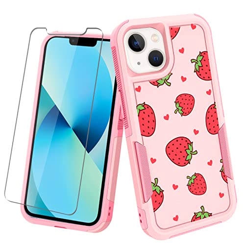 MZELQ Kompatibel mit iPhone 13 Hülle Erdbeere niedliches Muster, stoßfest, niedlich, rutschfest, Handyhülle für Mädchen und Frauen, 1 x Displayschutzfolie, Rundumschutz, robuste Abdeckung, Rosa MZELQ Kompatibel mit iPhone 13 Hülle Erdbeere niedliches Muster, stoßfest, niedlich, rutschfest, Handyhülle für Mädchen und Frauen, 1 x Displayschutzfolie, Rundumschutz, robuste Abdeckung, Rosa von MZELQ