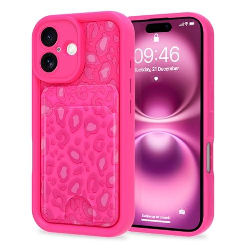 MZELQ Kompatibel mit iPhone 16, Silikon-Kartenhalter, niedliches Muster, Leopardenmuster, Geparden-Schutzhülle für Mädchen und Frauen, Hot Pink MZELQ Kompatibel mit iPhone 16, Silikon-Kartenhalter, niedliches Muster, Leopardenmuster, Geparden-Schutzhülle für Mädchen und Frauen, Hot Pink von MZELQ
