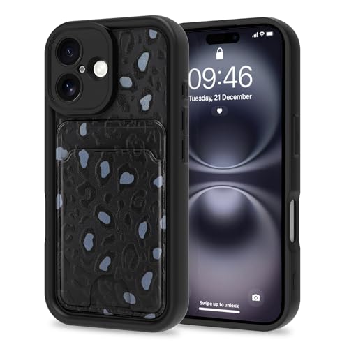 MZELQ Kompatibel mit iPhone 16, Silikon-Kartenhalter, niedliches Muster, Leopardenmuster, Geparden-Schutzhülle für Mädchen und Frauen, Schwarz MZELQ Kompatibel mit iPhone 16, Silikon-Kartenhalter, niedliches Muster, Leopardenmuster, Geparden-Schutzhülle für Mädchen und Frauen, Schwarz von MZELQ