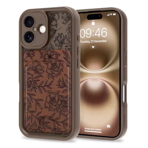 MZELQ Kompatibel mit iPhone 16 Hülle, Silikon-Kartenhalter, niedliches Muster, Rose, Blume, Abdeckung für Mädchen und Frauen, Braun MZELQ Kompatibel mit iPhone 16 Hülle, Silikon-Kartenhalter, niedliches Muster, Rose, Blume, Abdeckung für Mädchen und Frauen, Braun von MZELQ