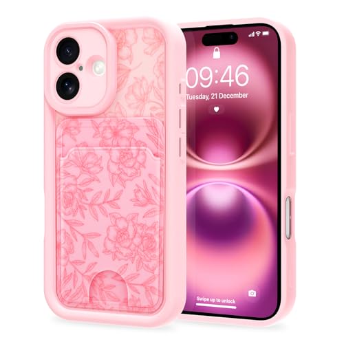 MZELQ Kompatibel mit iPhone 16 Hülle, Silikon-Kartenhalter, niedliches Muster, Rose, Blume, Abdeckung für Mädchen und Frauen, Rosa MZELQ Kompatibel mit iPhone 16 Hülle, Silikon-Kartenhalter, niedliches Muster, Rose, Blume, Abdeckung für Mädchen und Frauen, Rosa von MZELQ