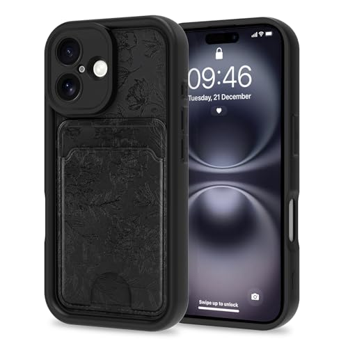 MZELQ Kompatibel mit iPhone 16 Hülle, Silikon-Kartenhalter, niedliches Muster, Rose, Blume, Schutzhülle für Mädchen und Frauen, Schwarz MZELQ Kompatibel mit iPhone 16 Hülle, Silikon-Kartenhalter, niedliches Muster, Rose, Blume, Schutzhülle für Mädchen und Frauen, Schwarz von MZELQ