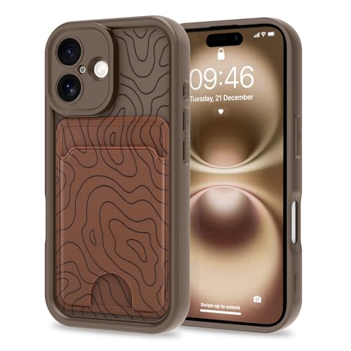 MZELQ Kompatibel mit iPhone 16 Hülle, Silikon-Kartenhalter, niedliches Muster, gewellte Hülle für Mädchen und Frauen, Braun MZELQ Kompatibel mit iPhone 16 Hülle, Silikon-Kartenhalter, niedliches Muster, gewellte Hülle für Mädchen und Frauen, Braun von MZELQ