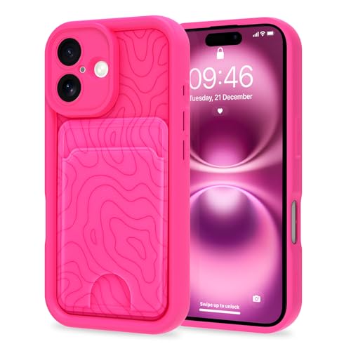 MZELQ Kompatibel mit iPhone 16 Hülle, Silikon-Kartenhalter, niedliches Muster, gewellte Hülle für Mädchen und Frauen, Hot Pink von MZELQ