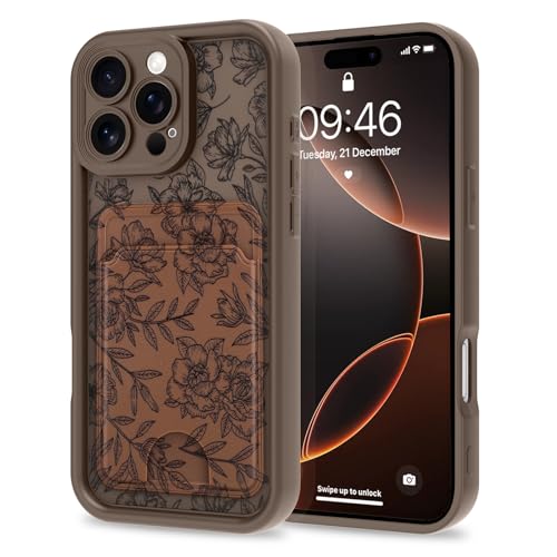 MZELQ Kompatibel mit iPhone 16 Pro Hülle Silikon Kartenhalter Niedliches Muster Rose Blume Floral Cover für Mädchen Frauen Braun von MZELQ