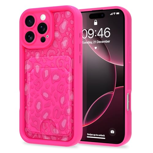 MZELQ Kompatibel mit iPhone 16 Pro Max, Silikon-Kartenhalter, niedliches Muster, Leopardenmuster, Geparden-Schutzhülle für Mädchen und Frauen, Hot Pink MZELQ Kompatibel mit iPhone 16 Pro Max, Silikon-Kartenhalter, niedliches Muster, Leopardenmuster, Geparden-Schutzhülle für Mädchen und Frauen, Hot Pink von MZELQ