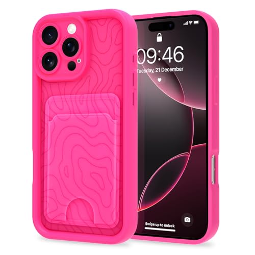 MZELQ Kompatibel mit iPhone 16 Pro Max, Silikon-Kartenhalter, niedliches Muster, gewellte Hülle für Mädchen und Frauen, Hot Pink von MZELQ