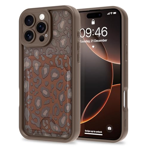 MZELQ Kompatibel mit iPhone 16 Pro Max Hülle Silikon Kartenhalter Niedliches Muster Leopard Gepard Cover für Mädchen Frauen Braun von MZELQ