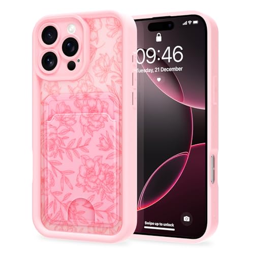 MZELQ Kompatibel mit iPhone 16 Pro Max Hülle Silikon Kartenhalter Niedliches Muster Rose Blume Floral Cover für Mädchen Frauen - Rosa von MZELQ