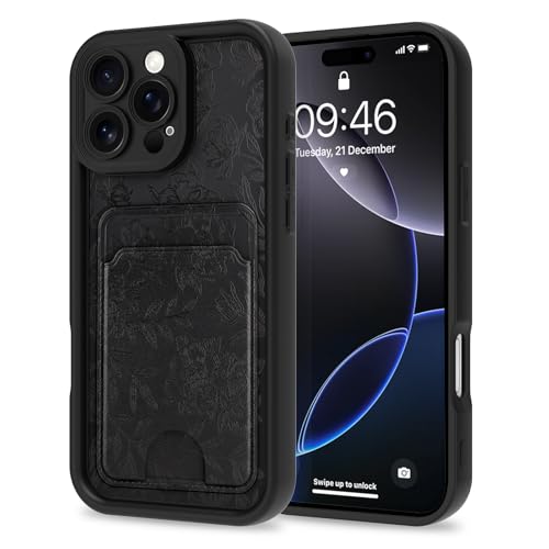 MZELQ Kompatibel mit iPhone 16 Pro Max Hülle Silikon Kartenhalter Niedliches Muster Rose Blume Floral Cover für Mädchen Frauen - Schwarz von MZELQ