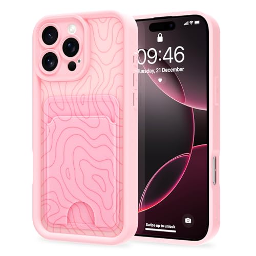 MZELQ Kompatibel mit iPhone 16 Pro Max Hülle Silikon Kartenhalter Niedliches Muster Welle Ripple Cover für Mädchen Frauen - Rosa von MZELQ