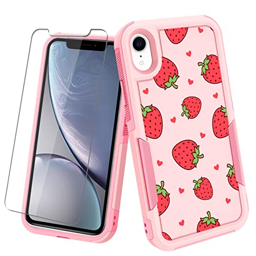 MZELQ Kompatibel mit iPhone XR Hülle Erdbeere niedliches Muster, stoßfest, niedlich, rutschfest, Handyhülle für Mädchen und Frauen, 1 x Displayschutzfolie, Rundumschutz, robuste Abdeckung, Rosa MZELQ Kompatibel mit iPhone XR Hülle Erdbeere niedliches Muster, stoßfest, niedlich, rutschfest, Handyhülle für Mädchen und Frauen, 1 x Displayschutzfolie, Rundumschutz, robuste Abdeckung, Rosa von MZELQ