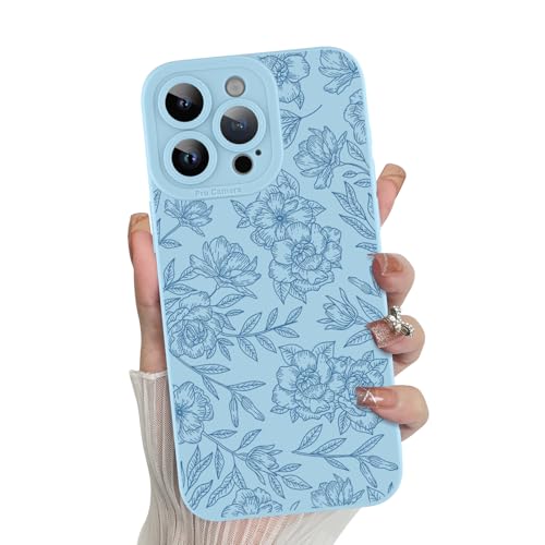 MZELQ Schutzhülle für iPhone 14 Pro, Silikon, Blumenmotiv, Rose, niedliches Muster, Kameraschutz, weiche, schlanke Handyhülle für Mädchen und Frauen, Blau MZELQ Schutzhülle für iPhone 14 Pro, Silikon, Blumenmotiv, Rose, niedliches Muster, Kameraschutz, weiche, schlanke Handyhülle für Mädchen und Frauen, Blau von MZELQ