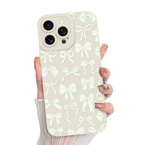 MZELQ Schutzhülle für iPhone 14 Pro Max, Silikon, Schleife, niedliches Muster, Kameraschutz, weiche, schlanke Handyhülle für Mädchen und Frauen, Weiß von MZELQ