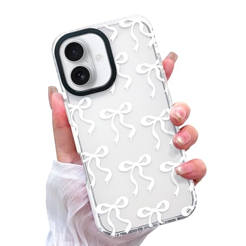 MZELQ Transparente Schutzhülle, kompatibel mit iPhone 16, für Mädchen und Frauen, niedliche Schleife, schlank, transparent, weiches TPU, Schutz, Rückseite für iPhone 16, Weiß MZELQ Transparente Schutzhülle, kompatibel mit iPhone 16, für Mädchen und Frauen, niedliche Schleife, schlank, transparent, weiches TPU, Schutz, Rückseite für iPhone 16, Weiß von MZELQ