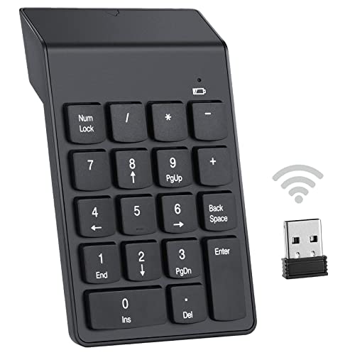 MZFANG Kabellose Nummernblock Ziffernblocks 2,4G Numpad Wireless Tastatur Numberic 18 Tasten Nummernblöcke mit Mini USB Empfänger Ultra Dünn für Laptop Desktop und Notebook von MZFANG
