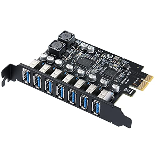 MZHOU 7 Port USB 3.0 PCI Express Erweiterungskarte, PCIe Karte Anschluss USB 3.2 (USB 3.1) Gen1 Karte Interner Hub Connect 7 Devices für Windows 11/10/8/7 /Vista/XP von MZHOU