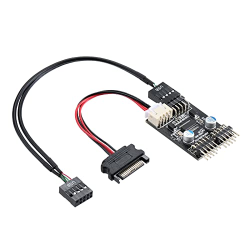 MZHOU 9-Pin USB Motherboard Header 1 bis 2 USB Verlängerungskabel USB 2.0 9Pin Header Connector Adapter Port Hub Multiplier mit SATA Power Kabel von MZHOU