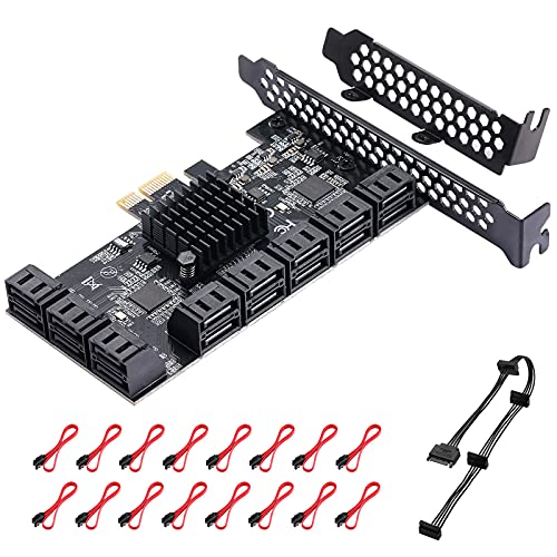 MZHOU PCIE SATA3.0 Erweiterungskarte, SATA3.0 16-Port Adapter, 6Gbps SATA Controller Hard Drive Expander mit 16 SATA Kabeln und 1 SATA Splitter Kabel ASM1064+JMB575 Chips MZHOU PCIE SATA3.0 Erweiterungskarte, SATA3.0 16-Port Adapter, 6Gbps SATA Controller Hard Drive Expander mit 16 SATA Kabeln und 1 SATA Splitter Kabel ASM1064+JMB575 Chips von MZHOU