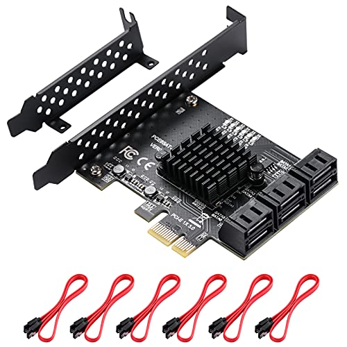 MZHOU PCIe SATA Karte 6 Port, PCIe zu SATA-Controller-Erweiterungskarte, 6 Gbit/s SATA 3.0 PCIe-Karte mit 6 SATA-Kabeln, ASM1166 1X 6-Port-Chip,Integrierter Adapterkonverter für Desktop-PC von MZHOU