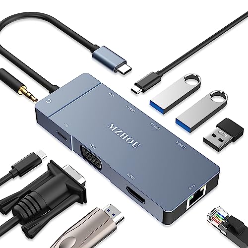 MZHOU USB C Hub - Dock 9 w 1, Adapter USB C z 4K HDMI, 2 USB-A 3.0 2.0, 100W PD3.0, Port USB-C 3.0, Data/VAG, USB HUB do iPhone'a, iPada, Windowsa, laptopów, tabletów itp.… von MZHOU