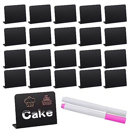 MZMing 20 Stück Mini Tafel Set Mini Kreidetafel Schilder Preisschilder Schwarz Kunststoff Kleine Schiefertafel zum Beschriften mit Stift kleine Kreidetafel Aufsteller für Buffet Café Hochzeit Party von MZMing