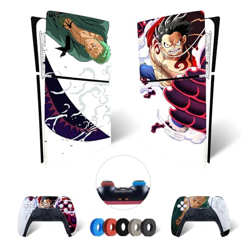MaD Vision® Extra-Durable Skin Set für PS5 Digital Slim + 5 Paar Aiming Rings | Klebefolie aus mattem Vinyl für PlayStation 5 + 2 Controller - für One Piece Design von MaD Vision