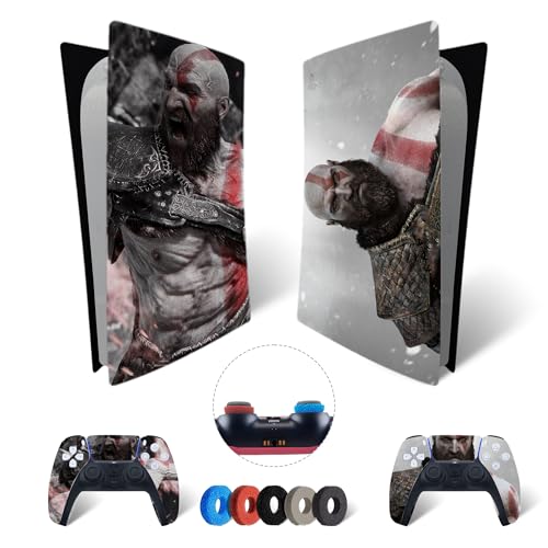 MaD Vision® Extra-Haltbares Skin-Set aus Vinyl für PS5 Digital + 5 Paar Aiming Rings | Kratzfestes Aufkleber-Set für Playstation 5 + 2 Controllers – für God of War|GOW Design von MaD Vision