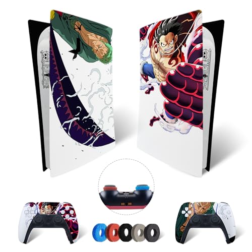 MaD Vision® Extra-Haltbares Skin-Set aus Vinyl für PS5 Digital + 5 Paar Aiming Rings | Kratzfestes Aufkleber-Set für Playstation 5 + 2 Controllers – für One Piece Design von MaD Vision