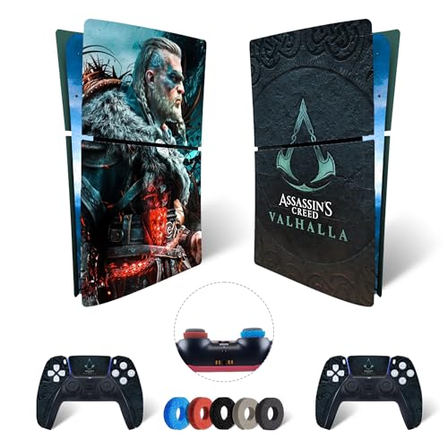 MaD Vision® Extra-Haltbares Skin-Set aus Vinyl für PS5 Digital Slim + 5 Paar Aiming Rings | Kratzfestes Aufkleber-Set für Playstation 5 + 2 Controllers – für Assassin's Creed Valhalla Design von MaD Vision