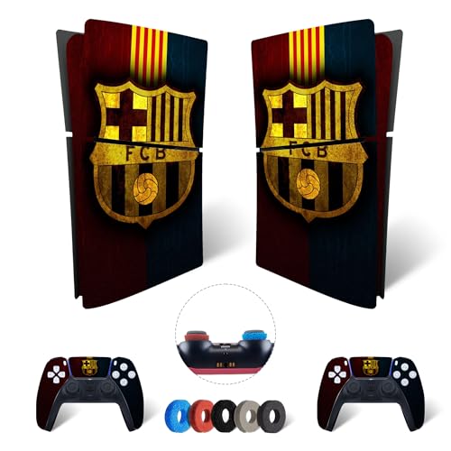 MaD Vision® Extra-Haltbares Skin-Set aus Vinyl für PS5 Digital Slim + 5 Paar Aiming Rings | Kratzfestes Aufkleber-Set für Playstation 5 + 2 Controllers – für FC Barcelona Design von MaD Vision