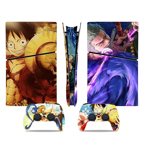 MaD Vision® Extra-Haltbares Skin-Set aus Vinyl für PS5 Digital Slim + 5 Paar Aiming Rings | Kratzfestes Aufkleber-Set für Playstation 5 + 2 Controllers – für One Piece Manga Design von MaD Vision