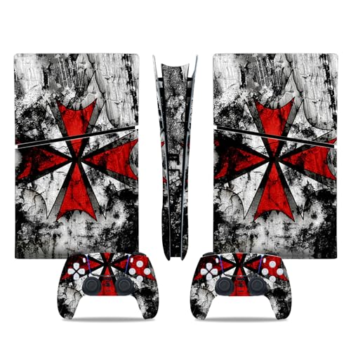 MaD Vision® Extra-Haltbares Skin-Set aus Vinyl für PS5 Digital Slim + 5 Paar Aiming Rings | Kratzfestes Aufkleber-Set für Playstation 5 + 2 Controllers – für Resident Evil Umbrella Design von MaD Vision