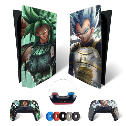 MaD Vision® Extra-Haltbares Skin-Set aus Vinyl für PS5 Disc + 5 Paar Aiming Rings | Kratzfestes Aufkleber-Set für Playstation 5 + 2 Controllers – für Dragon Ball Design von MaD Vision