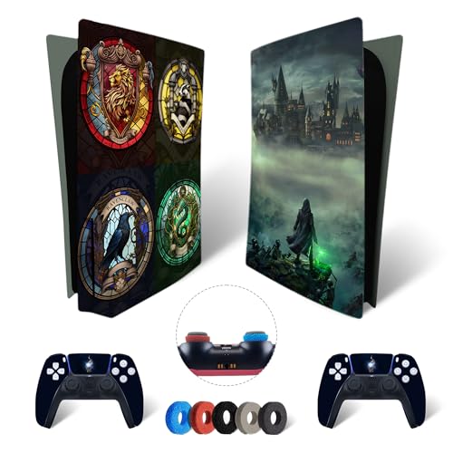 MaD Vision® Extra-Haltbares Skin-Set aus Vinyl für PS5 Disc + 5 Paar Aiming Rings | Kratzfestes Aufkleber-Set für Playstation 5 + 2 Controllers – für Hogwarts Legacy Design von MaD Vision
