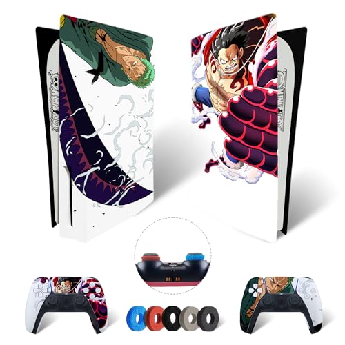 MaD Vision® Extra-Haltbares Skin-Set aus Vinyl für PS5 Disc + 5 Paar Aiming Rings | Kratzfestes Aufkleber-Set für Playstation 5 + 2 Controllers – für One Piece Design von MaD Vision