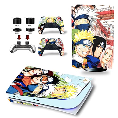 MaD Vision® Extra-Haltbares Skin-Set aus Vinyl für PS5 Disc + 5 Paar Aiming Rings | Kratzfestes Aufkleber-Set für Playstation 5 + 2 Controllers – für Sasuke|Naruto Design von MaD Vision