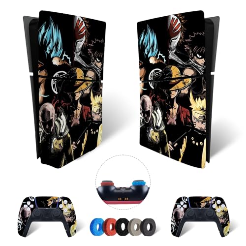 MaD Vision® Extra-Haltbares Skin-Set aus Vinyl für PS5 Disc Slim + 5 Paar Aiming Rings | Kratzfestes Aufkleber-Set für Playstation 5 + 2 Controllers – für Anime Design von MaD Vision