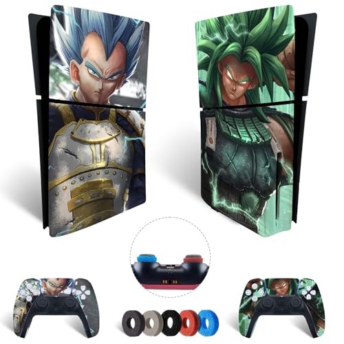 MaD Vision® Extra-Haltbares Skin-Set aus Vinyl für PS5 Disc Slim + 5 Paar Aiming Rings | Kratzfestes Aufkleber-Set für Playstation 5 + 2 Controllers – für Dragon Ball Design von MaD Vision