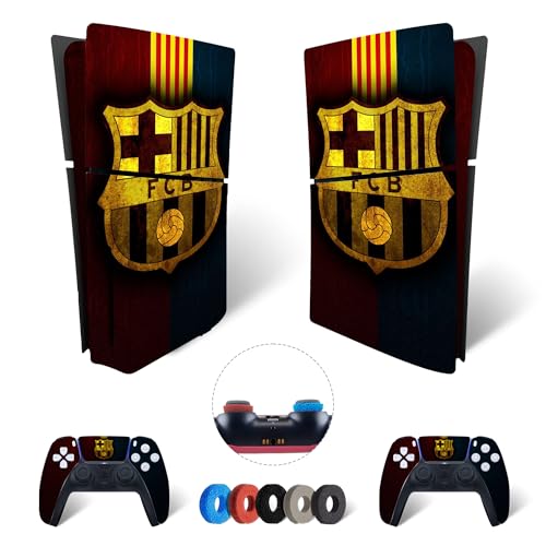 MaD Vision® Extra-Haltbares Skin-Set aus Vinyl für PS5 Disc Slim + 5 Paar Aiming Rings | Kratzfestes Aufkleber-Set für Playstation 5 + 2 Controllers – für FC Barcelona Design von MaD Vision