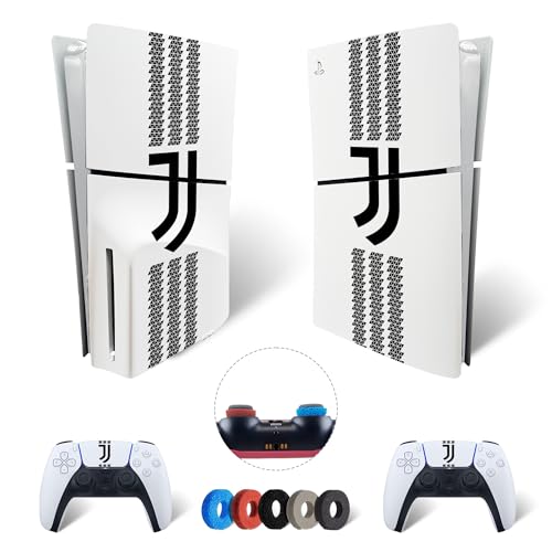 MaD Vision® Extra-Haltbares Skin-Set aus Vinyl für PS5 Disc Slim + 5 Paar Aiming Rings | Kratzfestes Aufkleber-Set für Playstation 5 + 2 Controllers – für Juventus Design von MaD Vision