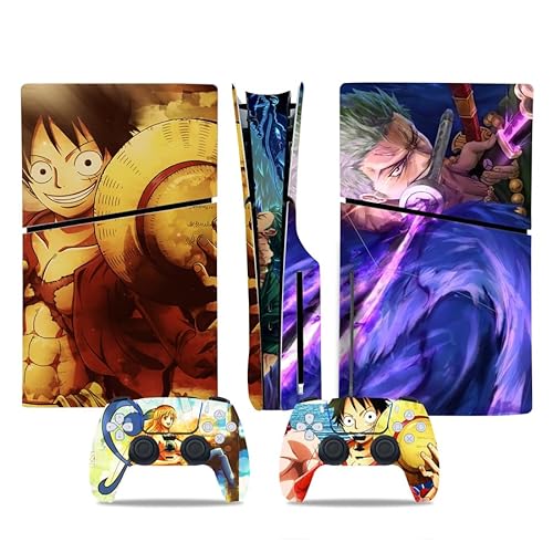 MaD Vision® Extra-Haltbares Skin-Set aus Vinyl für PS5 Disc Slim + 5 Paar Aiming Rings | Kratzfestes Aufkleber-Set für Playstation 5 + 2 Controllers – für One Piece Manga Design von MaD Vision